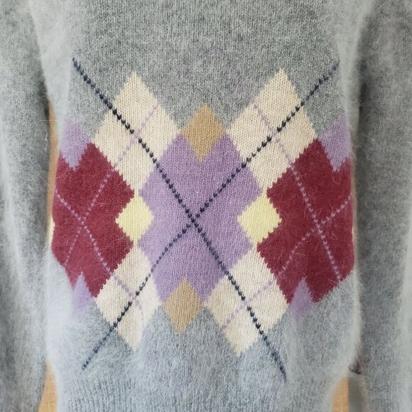 Vintage 1980 Filene's SM Lambswool Angora Argyle Sweater Shoulder Buttons Preppy - Picture 11 of 13